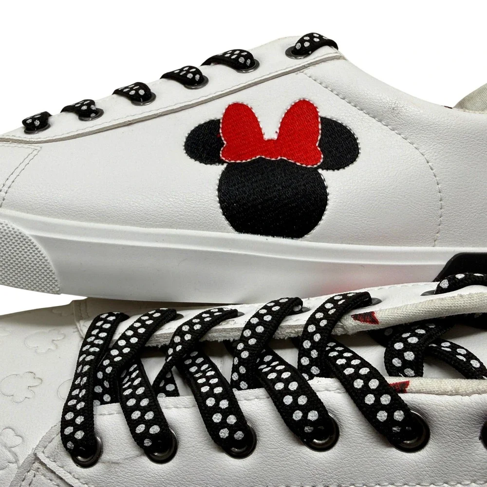 Disney Minnie Mouse White Low Top Sneakers Polka Dot Laces Women's Size 11